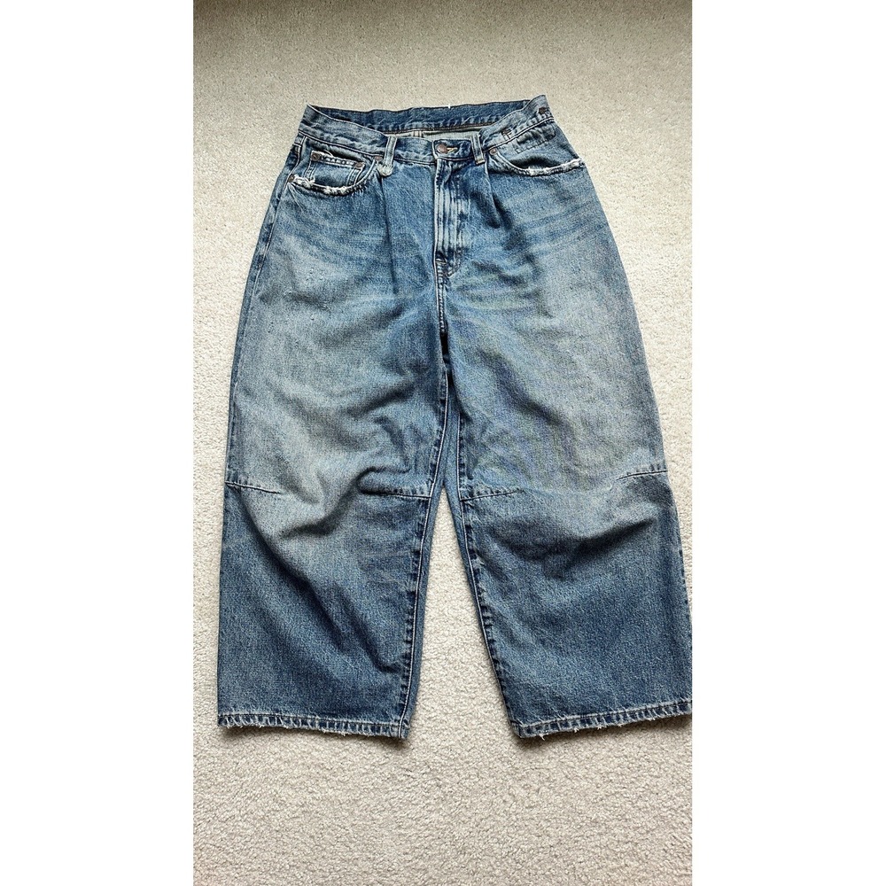 R13 Tailored Drop Crotch Crop Wide Leg Jeans Clinton Blue Japanese Fabric 26
